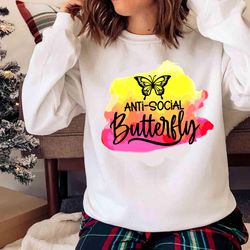 new anti social butterfly sublimation shirt , trending shirt - olashirt