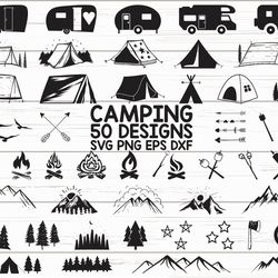 camping svg bundle, camper svg, summer svg, campfire svg