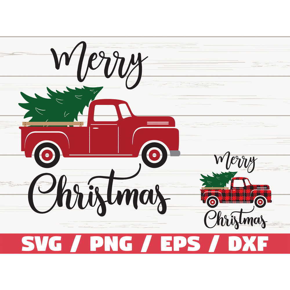 Christmas truck tree SVG Merry Christmas SVG Cricut Cut File Clip art Silhouette Truck tree retro vintage Winter Vector.jpg