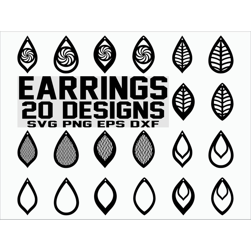 Earrings SVG Teardrop with holes SVG Pendant SVG Earrings Bundle Leather Earring Cut File Cricut Silhouette Commercial Use.jpg
