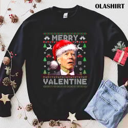 santa joe biden merry valentine day ugly christmas t-shirt - olashirt