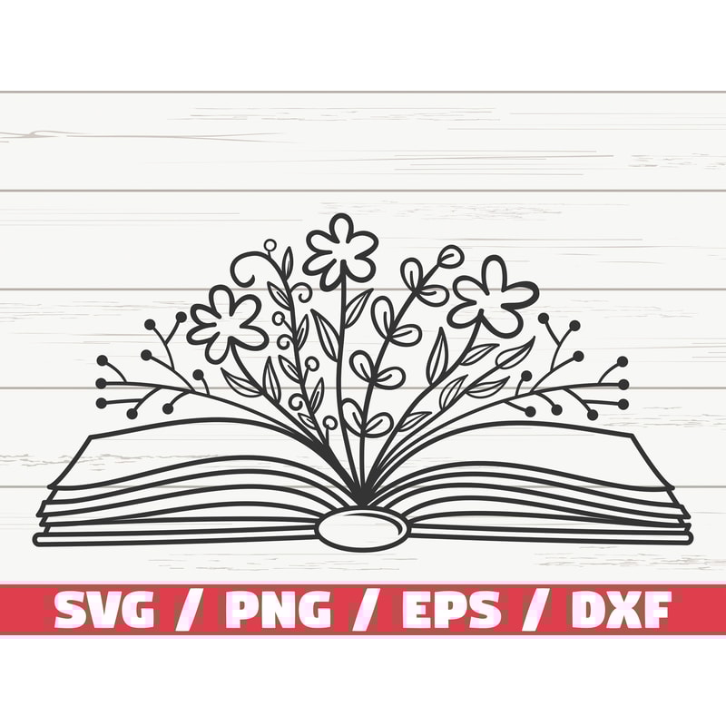 Floral Book SVG Flowers Growing Out of Book SVG Cut File Cricut Clip art Commercial use Reading SVG Flowers Svg.jpg