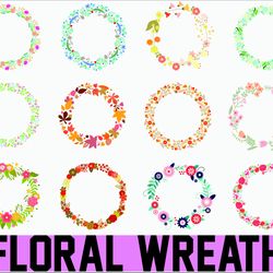 floral wreath svg, floral frames svg, laurel wreath svg, hand-drawn wreaths