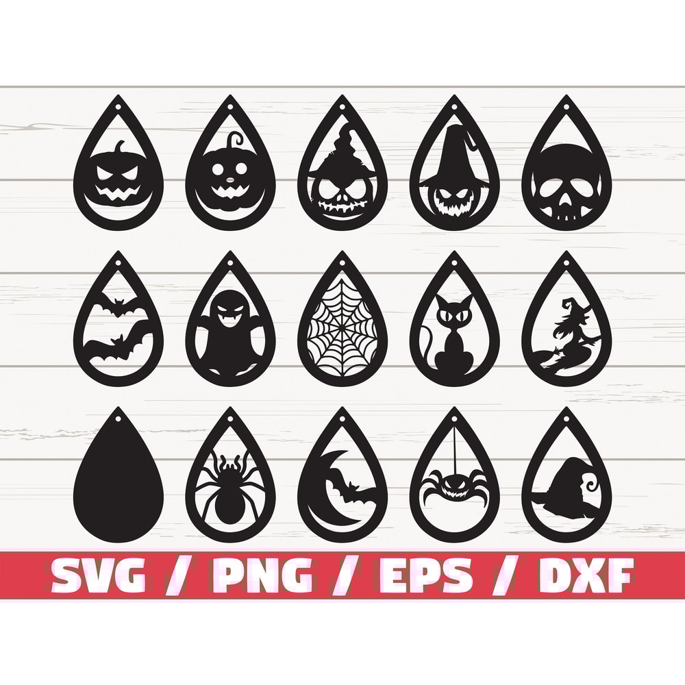 Halloween Earrings SVG Teardrop with holes SVG Cut Files Commercial Use Leather Jewelry Cricut Silhouette Vector.jpg