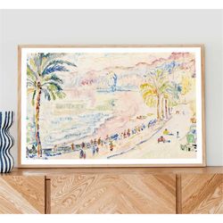 multi color beach seascape painting, coastal art print,