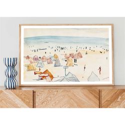 vintage beach poster, antique french, pastel coastal wall