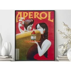 aperol wall art, vintage poster art, bar decor,