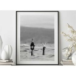 woman with champagne on beach poster, bar print,
