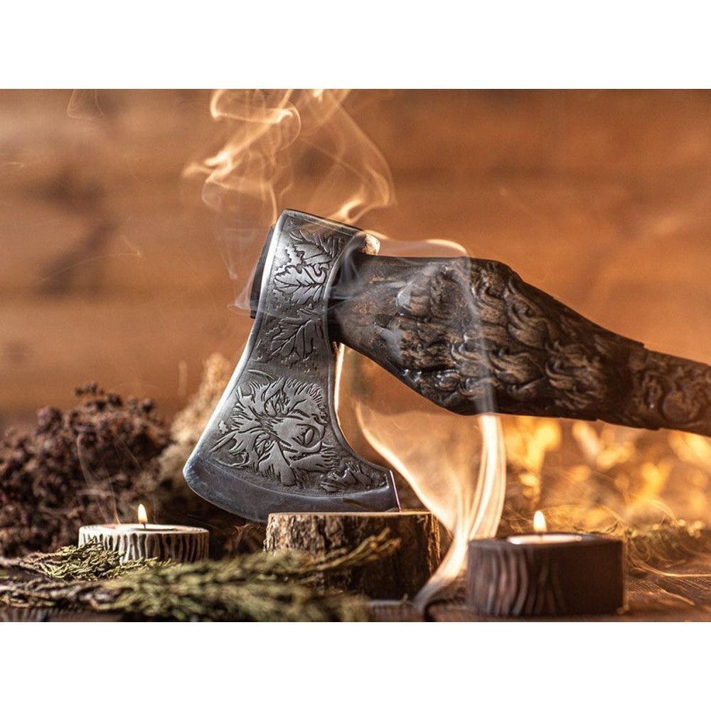 Viking HATCHET Axe Wolf Forged Carbon Steel Axe