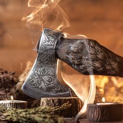 gift for him viking hatchet axe wolf forged carbon steel axe with wood handle viking bearded battle axe|anniversarygift