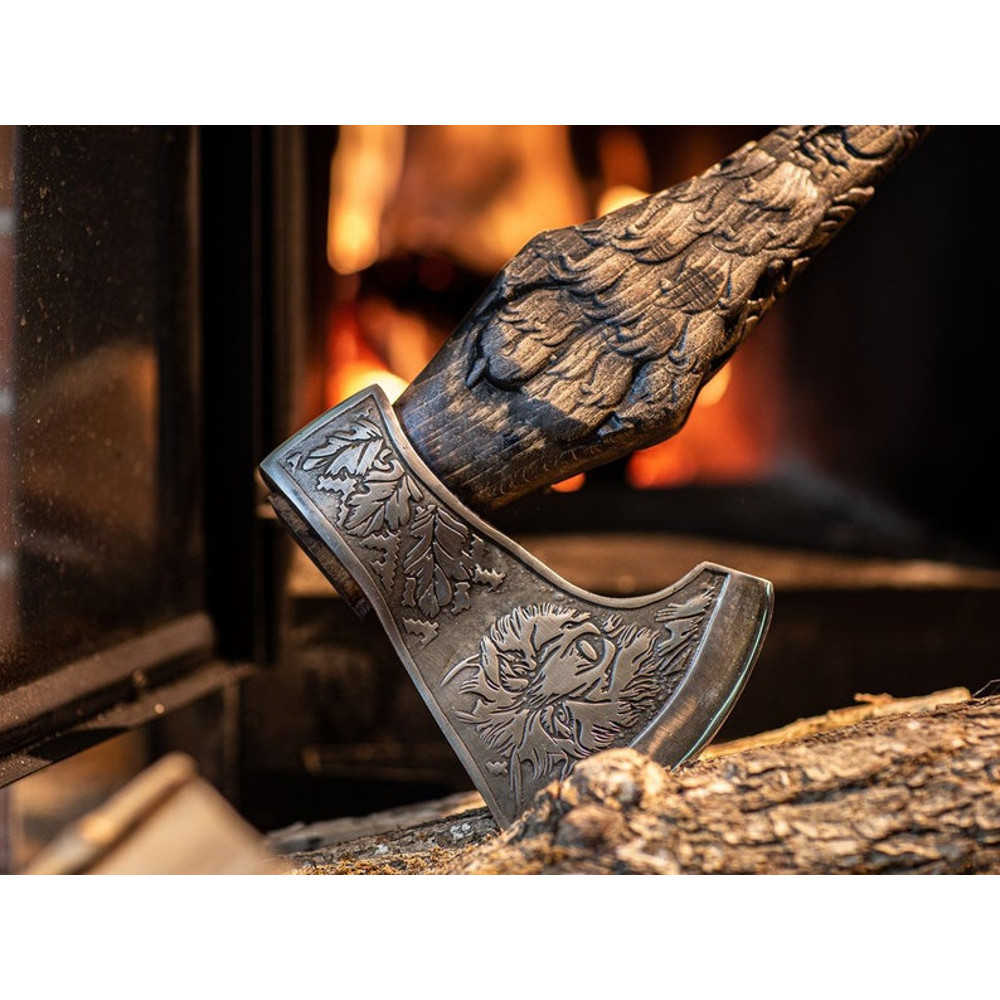 Viking HATCHET Axe Wolf Forged Carbon Steel Axe