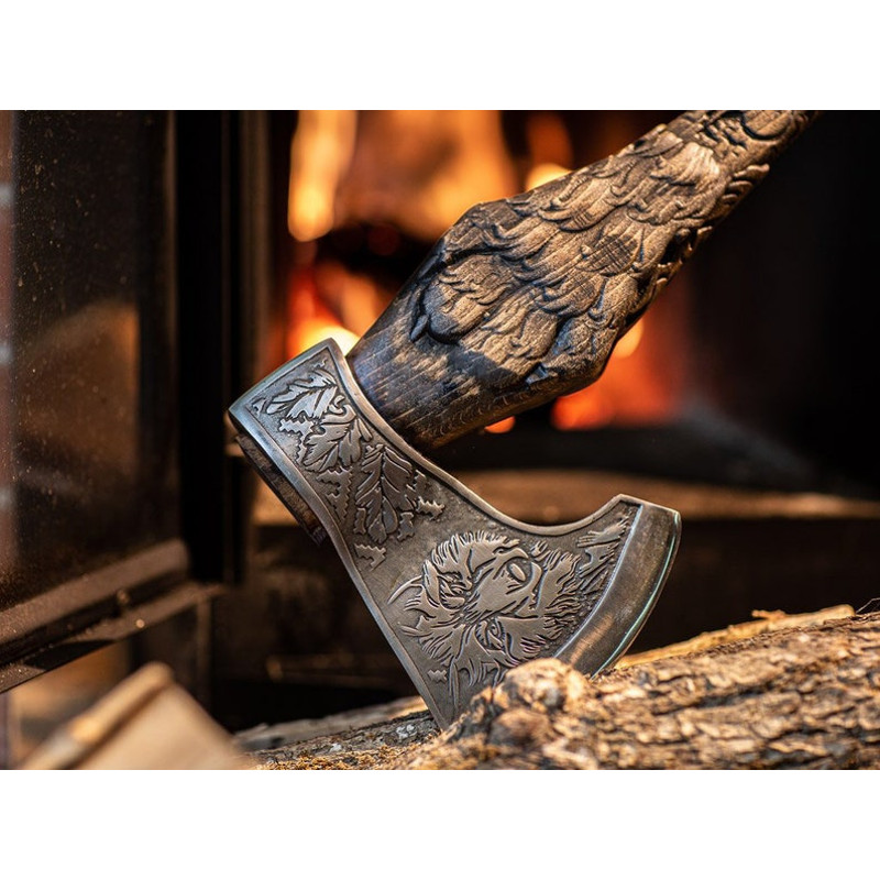 Viking HATCHET Axe Wolf Forged Carbon Steel Axe