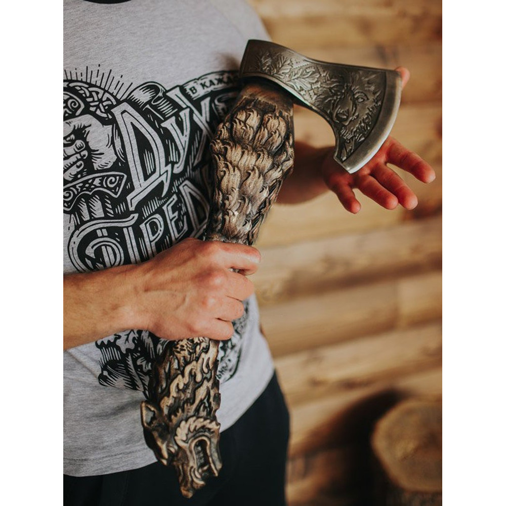 Viking HATCHET Axe Wolf Forged Carbon Steel Axe