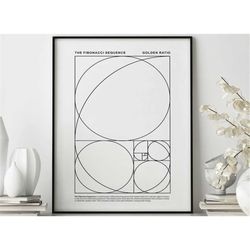 fibonacci sequence poster, print science art illustration fibonacci