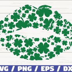 kiss with clover svg, st. paddys day svg, kiss lips svg, cricut