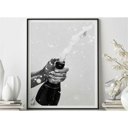 champagne bottle poster, bar cart art, bar pub