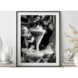 champagne fountain poster, champagne prints, cocktail wall art,