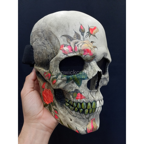 skull mask tattoo blooming rose