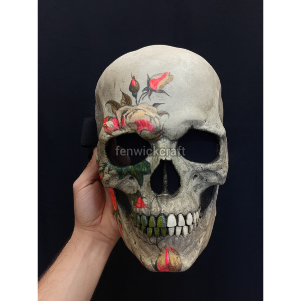skull mask tattoo blooming rose
