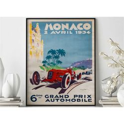 monaco 1934 grand prix vintage poster race car