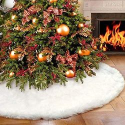 Christmas Tree Skirt, 78/ 48/122cm Inches Jacquard 3D Snowflakes Tree Skirt, Xmas Plush Tree Mat For Holiday Decor