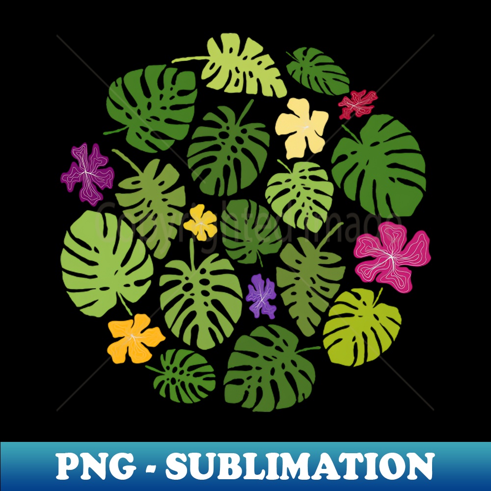 BM-20231117-9598_Monstera leaves and tropical flowers in green yellow purple and pink 7520.jpg