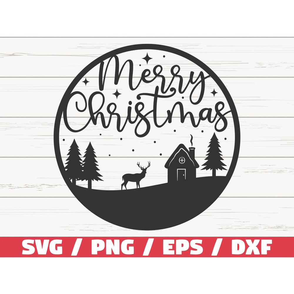 Merry Christmas SVG  Christmas Scene SVG  Cut File  Cricut  Commercial use  Silhouette  Christmas decoration  Christmas Tree SVG.jpg