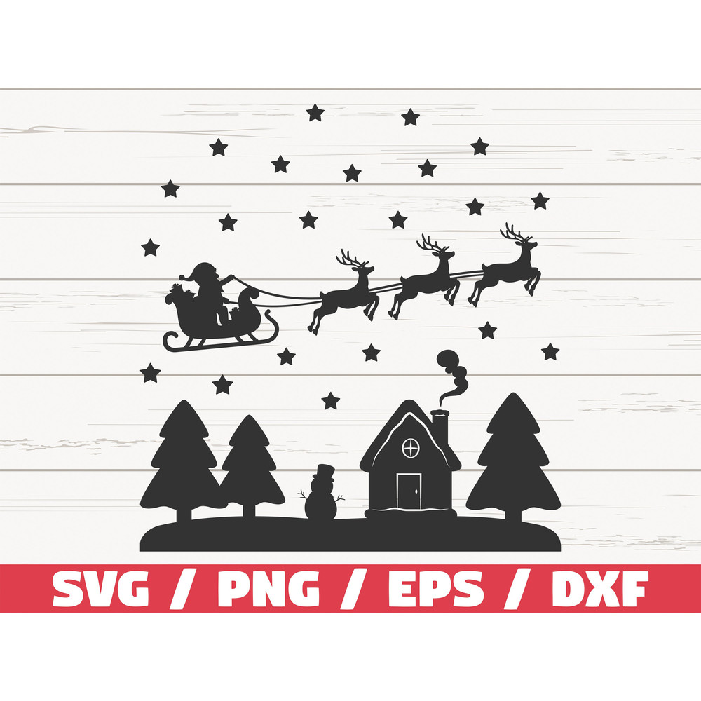 Merry Christmas SVG Christmas Scene With Santa SVG Cut File Cricut Commercial use Silhouette Snowman SVG Christmas decoration.jpg