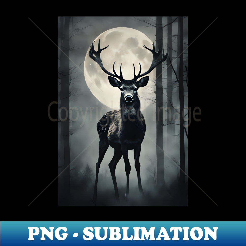 CE-20231117-3716_Deer in a Mysterious Dark Foggy Forest Vintage Art 4995.jpg