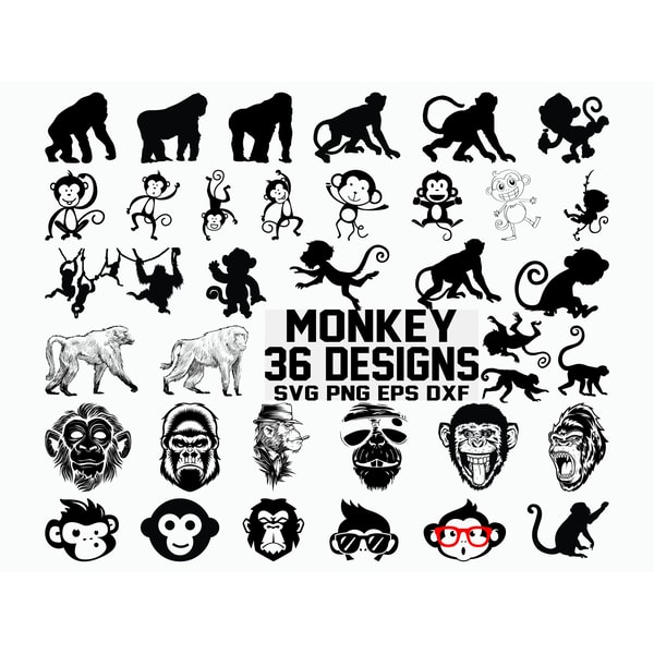 Monkey SVG Gorilla SVG Clipart Cricut Cut Files Silhouette Vector DXF.jpg