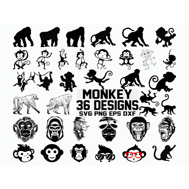 Monkey SVG Gorilla SVG Clipart Cricut Cut Files Silhouette Vector DXF.jpg
