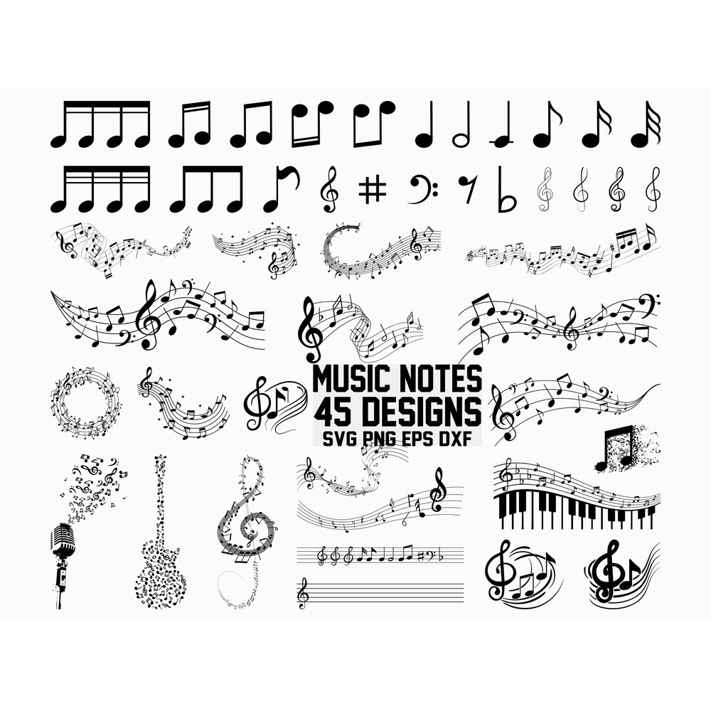 Music Notes SVG  Guitar Note Svg  Cut Files  Cricut  Clipart  Silhouette  Stencil  Dxf  Vector.jpg
