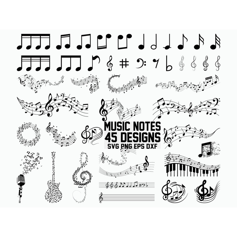 Music Notes SVG  Guitar Note Svg  Cut Files  Cricut  Clipart  Silhouette  Stencil  Dxf  Vector.jpg