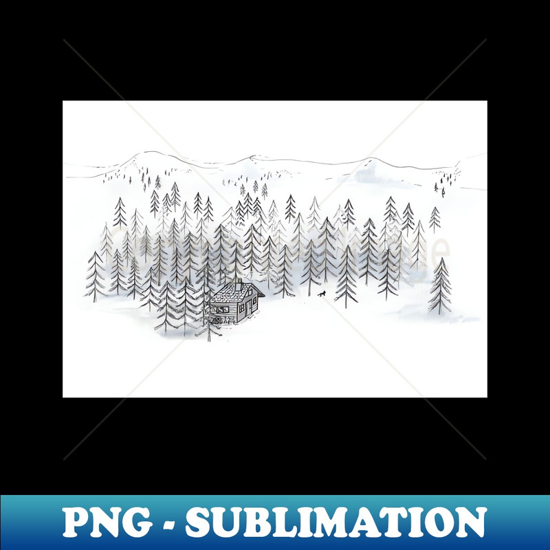 EZ-20231117-15853_Woodland Retreat Log Cabin Drawing in Black and White 7777.jpg