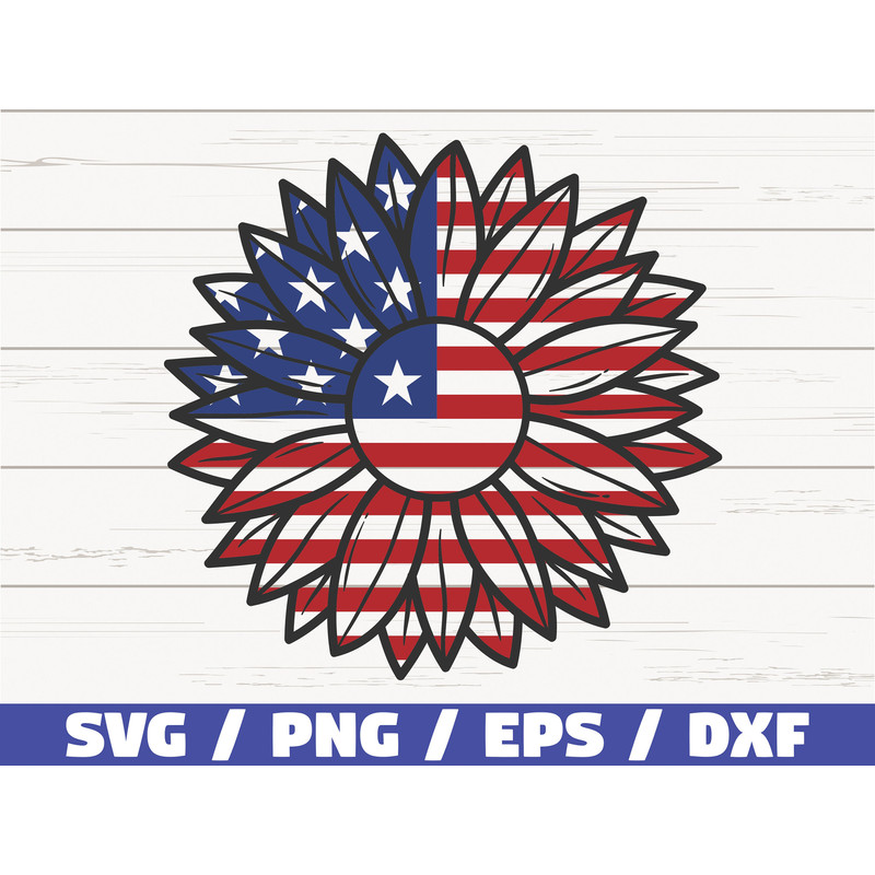 Patriotic Sunflower SVG America SVG Cut File Clip art Commercial use Instant Download Silhouette 4th of July Memorial Day.jpg