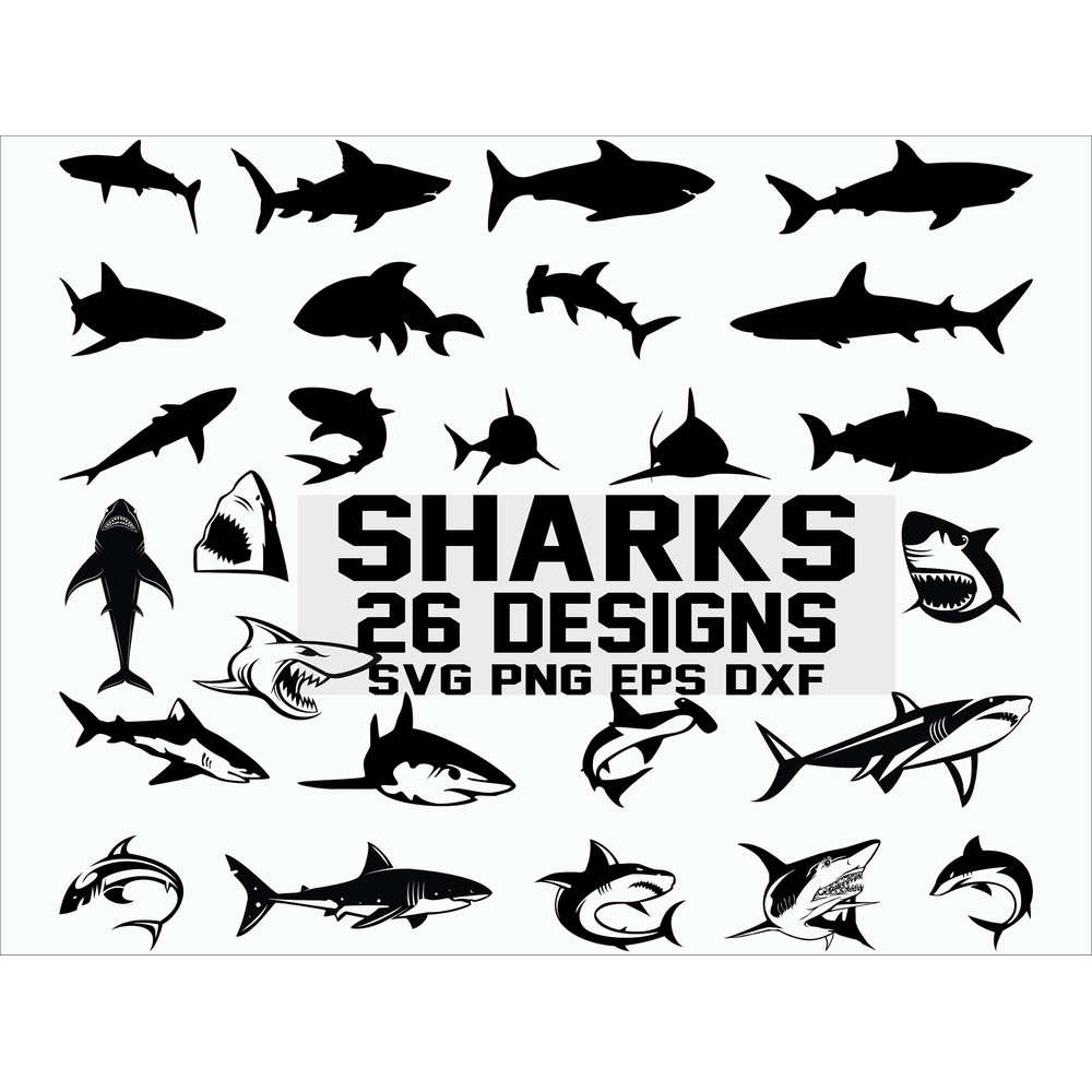 Shark SVG Shark Silhouette Shark Vector Clipart Printable Cut Files Cricut Digital File.jpg
