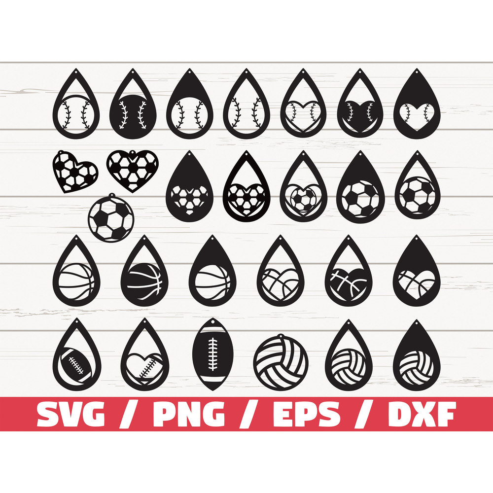 Sport Earrings SVG Baseball Football Basketball Volleyball Soccer Laser Cut Template Commercial Use Vector.jpg