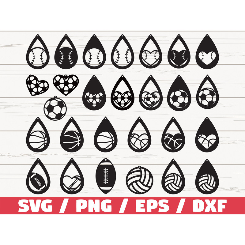 Sport Earrings SVG Baseball Football Basketball Volleyball Soccer Laser Cut Template Commercial Use Vector.jpg