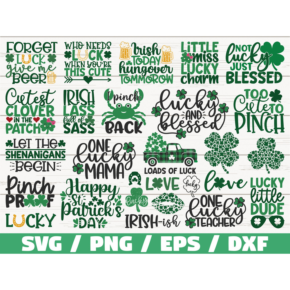 St Patrick's Day SVG Bundle Irish SVG Bundle Cut File Instant Download Commercial use Silhouette Clip art Lucky Clover.jpg