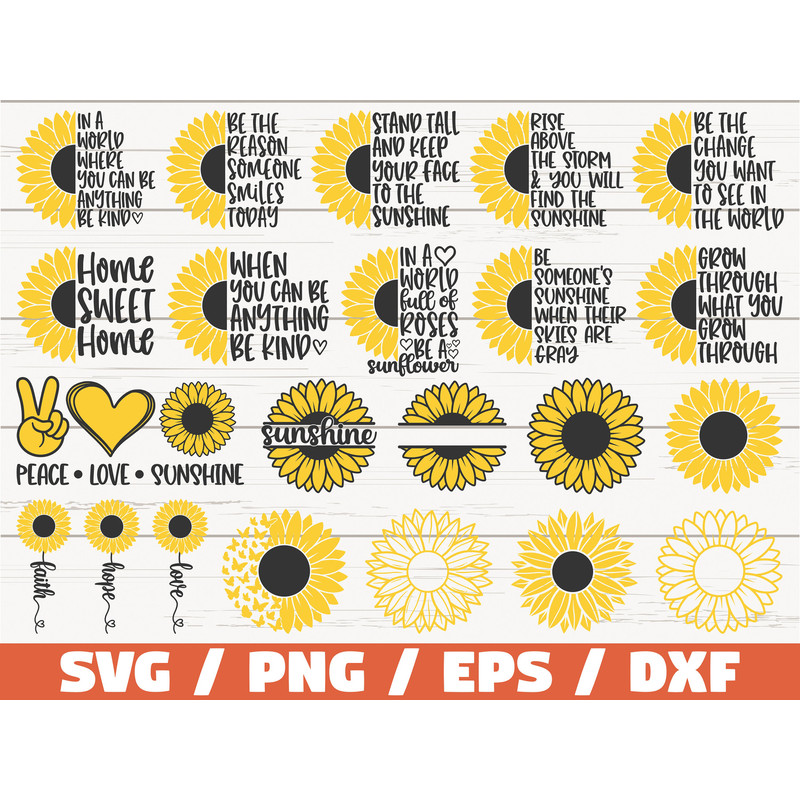 Sunflower SVG Bundle Cut Files Clip art Commercial use Sunflower SVG Motivation Inspiration Quote Summer SVG.jpg
