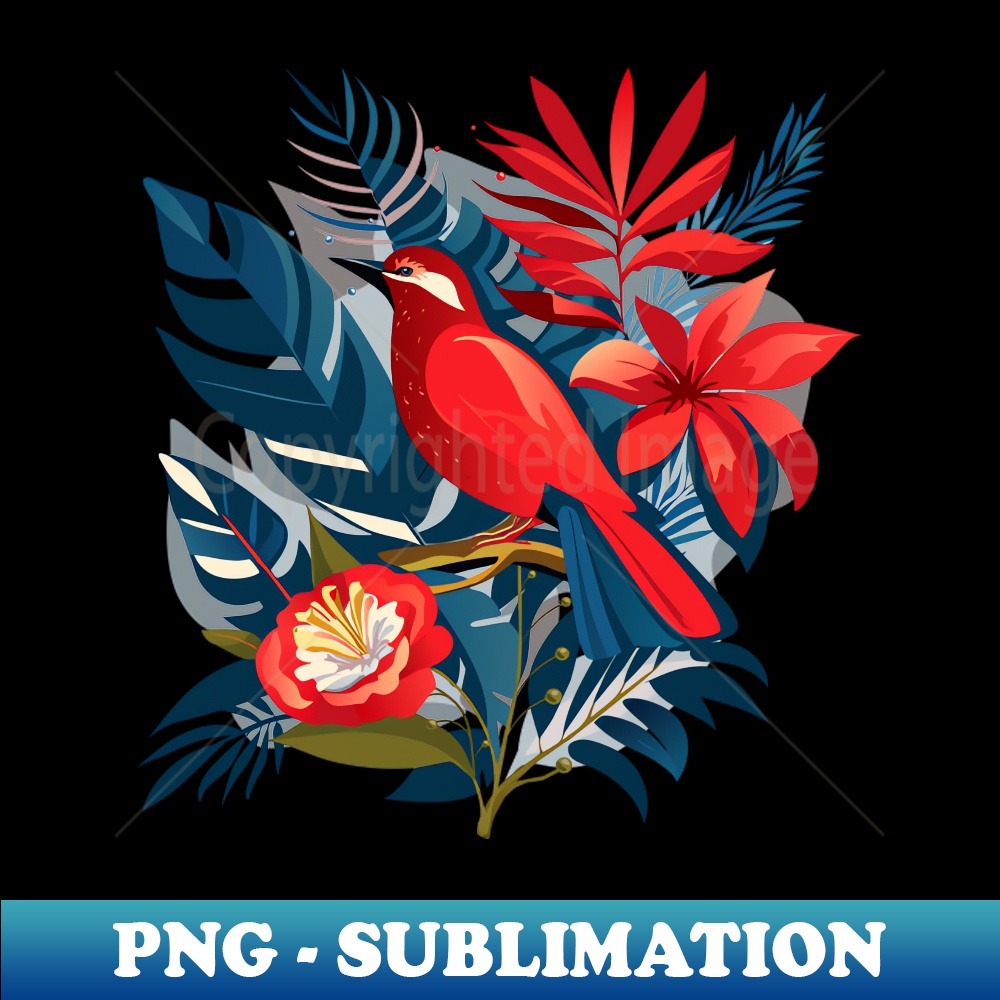 LL-20231117-11758_Red bird and exotic flowers Christmas decoration floral Boho chic design 4431.jpg