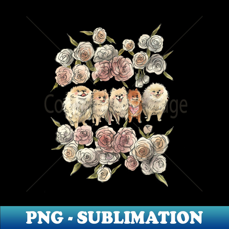 OQ-20231117-11124_Pomeranian Puppies Dog Watercolour Handmade T-shirt 7037.jpg