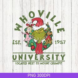 whoville university whoville png, retro embroidered christmas png, noel png, embroidered grinch png, merry christmas png