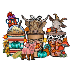 animal thanksgiving png, coffee cups png, thankful png, fall vibes png, hello fall png, turkey png digital download