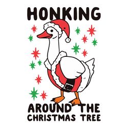 honking duck around the christmas tree svg, funny goose christmas svg, logo christmas svg, instant download