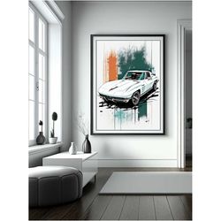 classic corvette, colorful painterly modern digital printable art