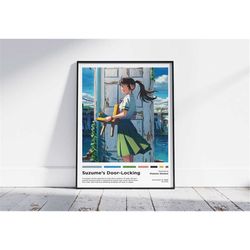 suzume's door locking poster, minimalist anime poster, retro
