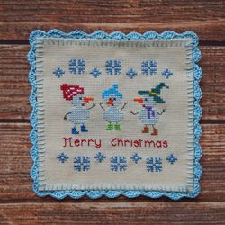 Dancing Snowmen cross stitch pattern Christmas cross stitch pattern Snowflake cross stitch chart