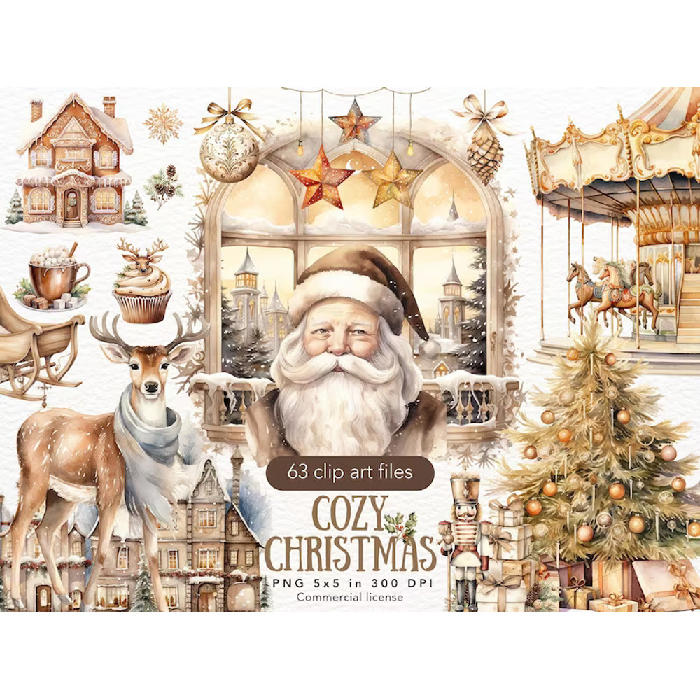 Watercolor Christmas PNG Clipart Bundle Images, Christmas Clipart,  ( (3).jpg