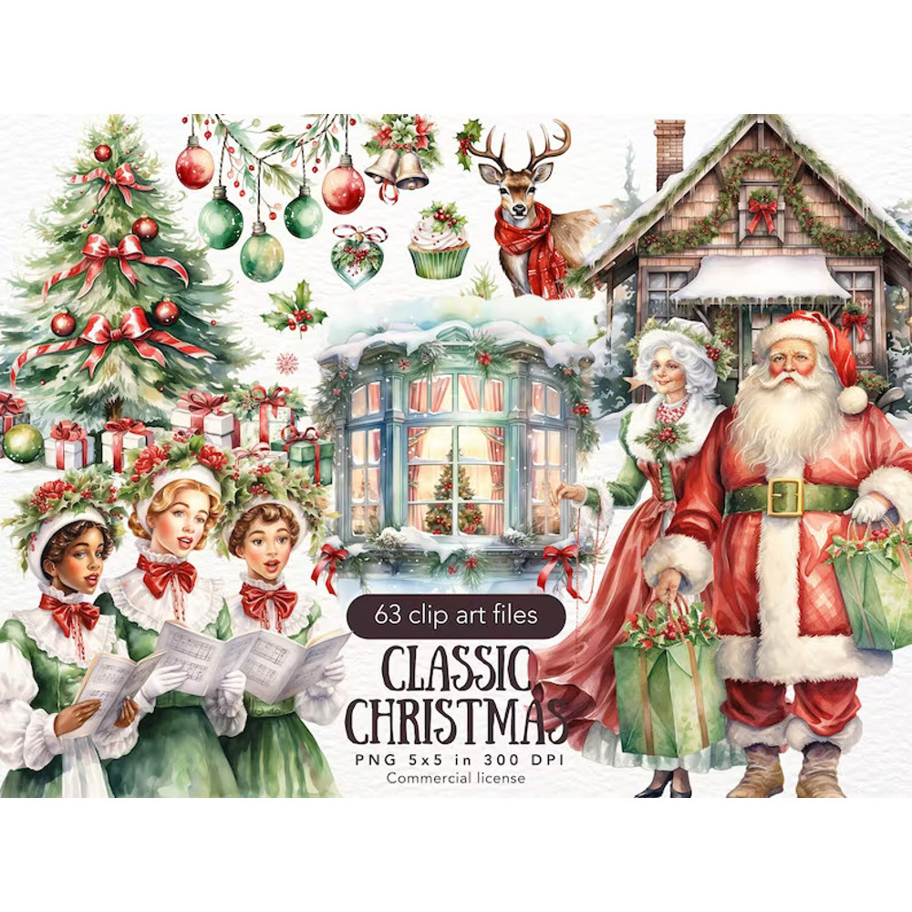 Watercolor Christmas PNG Clipart Bundle Images, Christmas Clipart,  ( (5).jpg